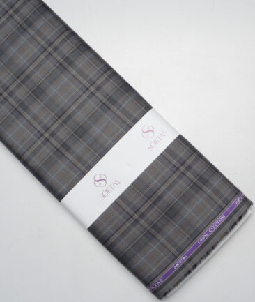 Soktas  Giza Cotton Checks Shirting Fabric (Grey)