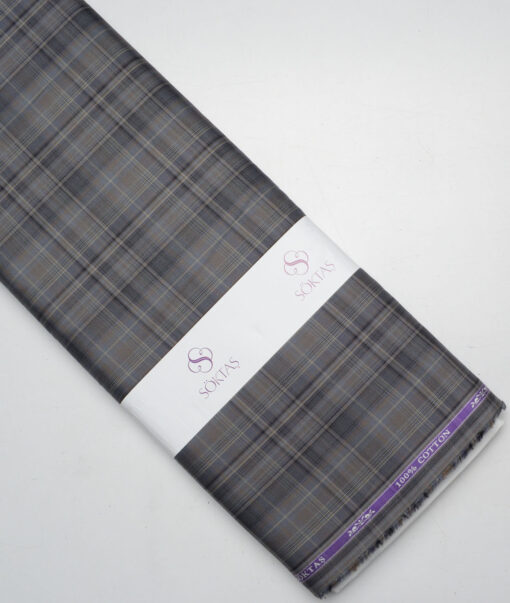 Soktas  Giza Cotton Checks Shirting Fabric (Grey)
