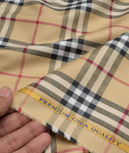 Soktas  Giza Cotton Checks Shirting Fabric (Beige)
