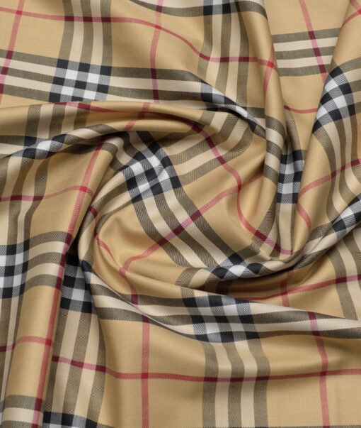 Soktas  Giza Cotton Checks Shirting Fabric (Beige)