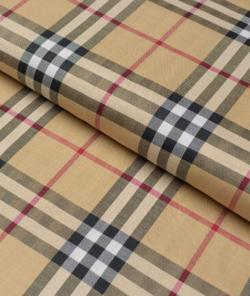 Soktas  Giza Cotton Checks Shirting Fabric (Beige)