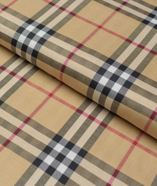 Soktas  Giza Cotton Checks Shirting Fabric (Beige)