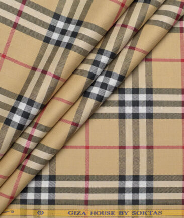 Soktas  Giza Cotton Checks Shirting Fabric (Beige)