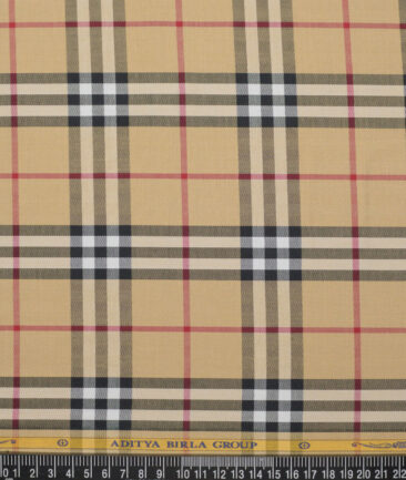 Soktas  Giza Cotton Checks Shirting Fabric (Beige)