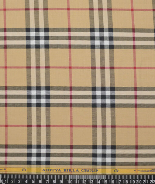 Soktas  Giza Cotton Checks Shirting Fabric (Beige)