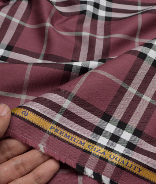 Soktas  Giza Cotton Checks Shirting Fabric (Copper Rose Pink)