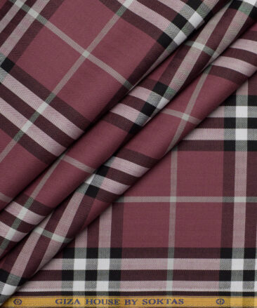 Soktas  Giza Cotton Checks Shirting Fabric (Copper Rose Pink)