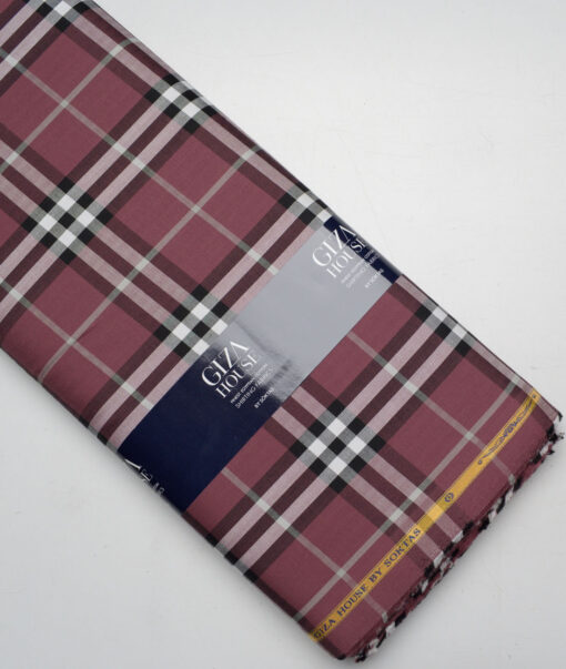 Soktas  Giza Cotton Checks Shirting Fabric (Copper Rose Pink)