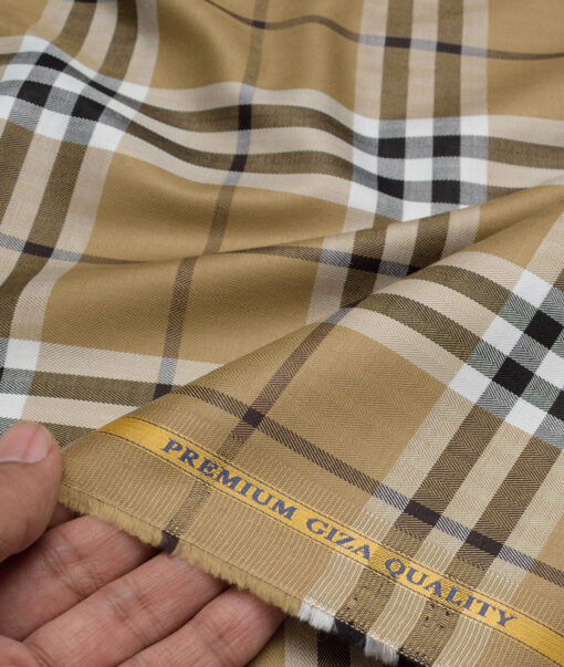 Soktas  Giza Cotton Checks Shirting Fabric (Sand Brown)