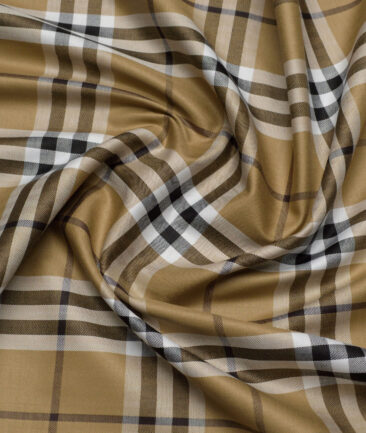 Soktas  Giza Cotton Checks Shirting Fabric (Sand Brown)