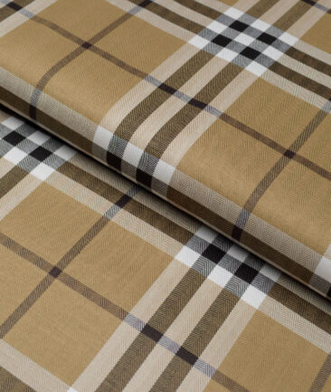 Soktas  Giza Cotton Checks Shirting Fabric (Sand Brown)