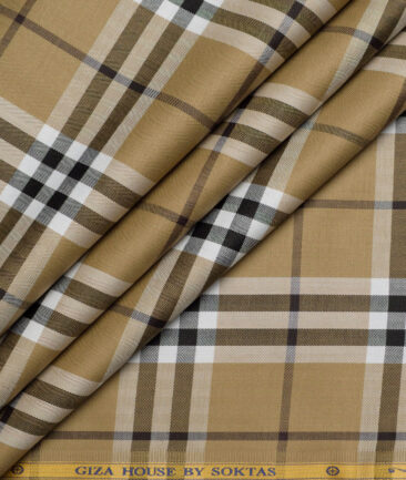 Soktas  Giza Cotton Checks Shirting Fabric (Sand Brown)
