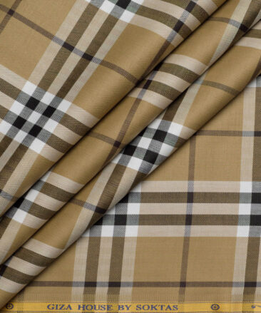 Soktas  Giza Cotton Checks Shirting Fabric (Sand Brown)