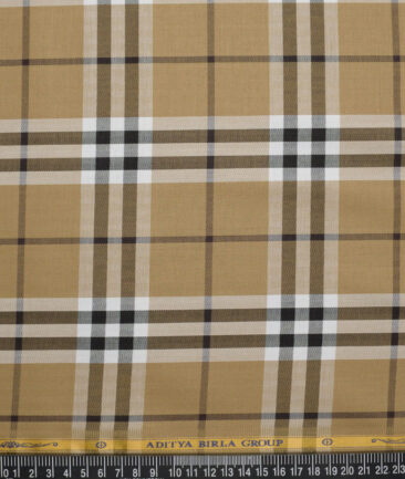 Soktas  Giza Cotton Checks Shirting Fabric (Sand Brown)