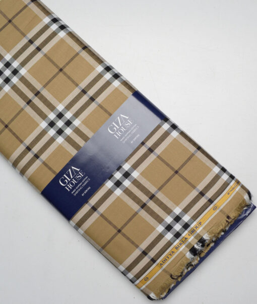 Soktas  Giza Cotton Checks Shirting Fabric (Sand Brown)