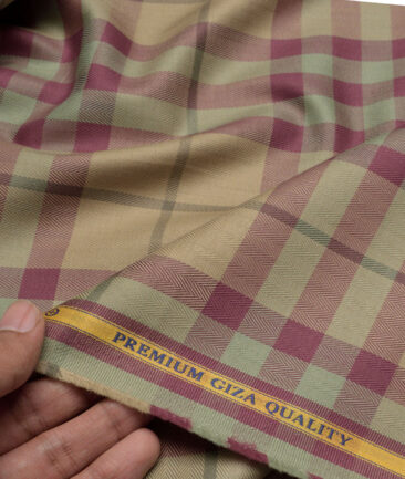 Soktas  Giza Cotton Checks Shirting Fabric (Light Brown & Maroon)