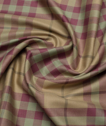 Soktas  Giza Cotton Checks Shirting Fabric (Light Brown & Maroon)