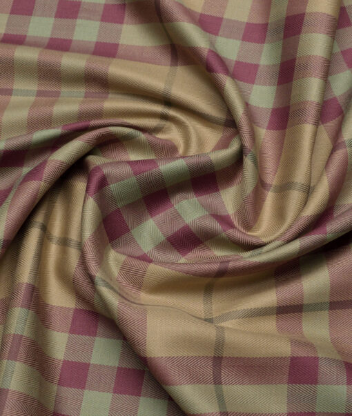 Soktas  Giza Cotton Checks Shirting Fabric (Light Brown & Maroon)