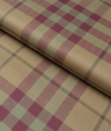 Soktas  Giza Cotton Checks Shirting Fabric (Light Brown & Maroon)