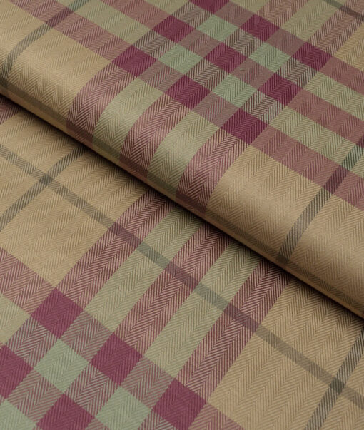 Soktas  Giza Cotton Checks Shirting Fabric (Light Brown & Maroon)