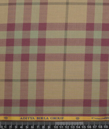 Soktas  Giza Cotton Checks Shirting Fabric (Light Brown & Maroon)