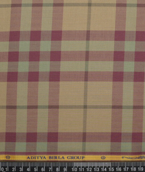 Soktas  Giza Cotton Checks Shirting Fabric (Light Brown & Maroon)