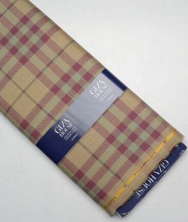 Soktas  Giza Cotton Checks Shirting Fabric (Light Brown & Maroon)