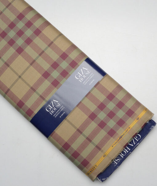Soktas  Giza Cotton Checks Shirting Fabric (Light Brown & Maroon)