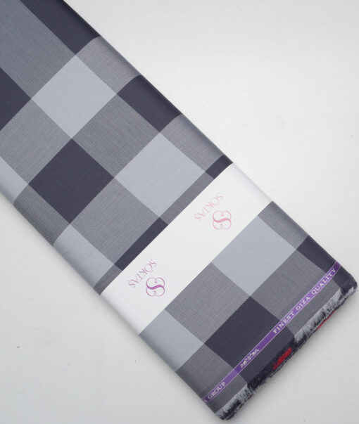 Soktas  Giza Cotton Checks Shirting Fabric (Dark Grey)