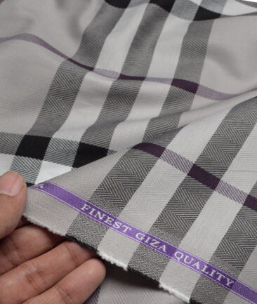 Soktas  Giza Cotton Checks Shirting Fabric (Grey)