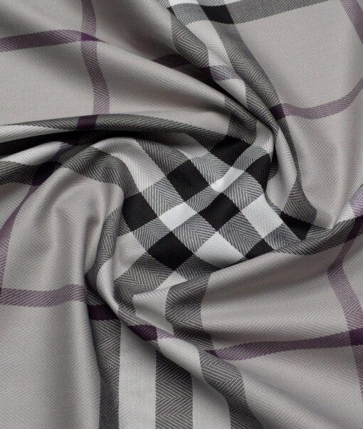 Soktas  Giza Cotton Checks Shirting Fabric (Grey)