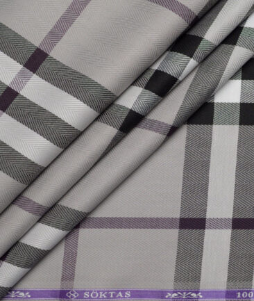 Soktas  Giza Cotton Checks Shirting Fabric (Grey)