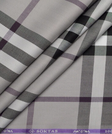 Soktas  Giza Cotton Checks Shirting Fabric (Grey)