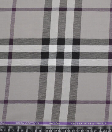 Soktas  Giza Cotton Checks Shirting Fabric (Grey)