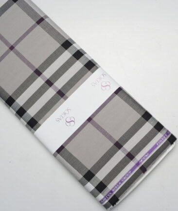 Soktas  Giza Cotton Checks Shirting Fabric (Grey)