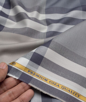 Soktas  Giza Cotton Checks Shirting Fabric (Grey & Blue)