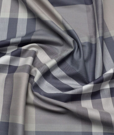 Soktas  Giza Cotton Checks Shirting Fabric (Grey & Blue)