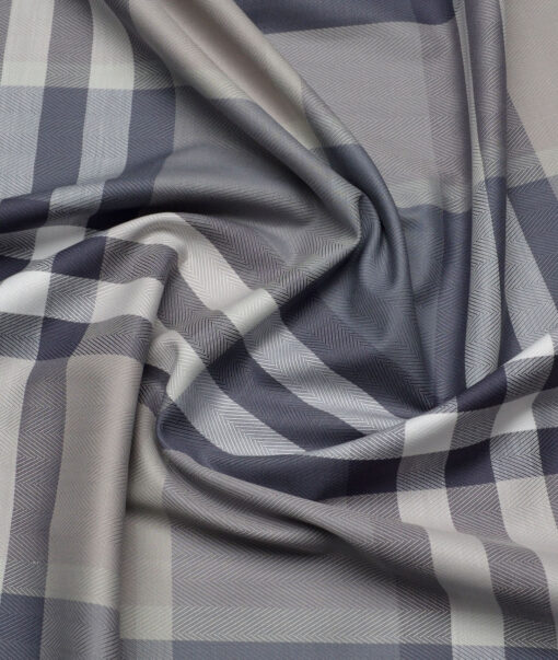 Soktas  Giza Cotton Checks Shirting Fabric (Grey & Blue)