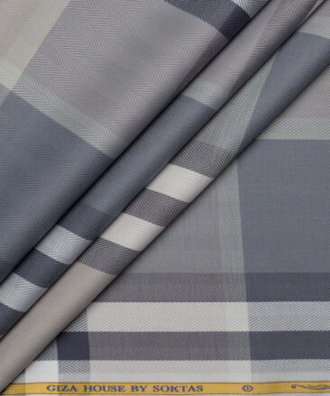 Soktas  Giza Cotton Checks Shirting Fabric (Grey & Blue)