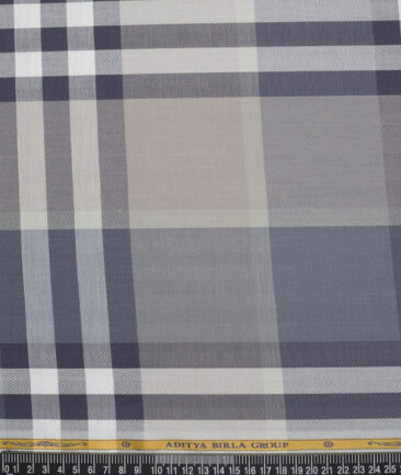 Soktas  Giza Cotton Checks Shirting Fabric (Grey & Blue)