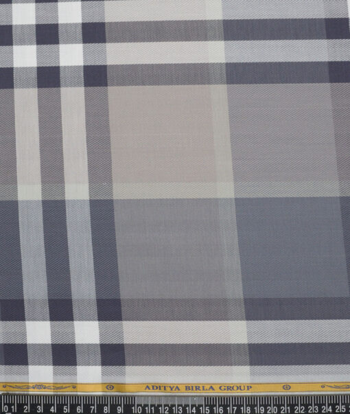 Soktas  Giza Cotton Checks Shirting Fabric (Grey & Blue)