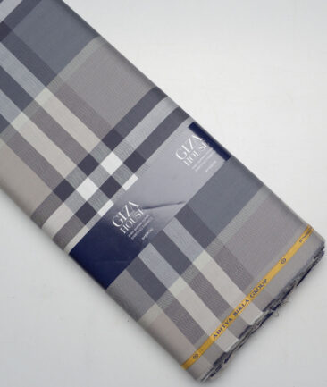 Soktas  Giza Cotton Checks Shirting Fabric (Grey & Blue)
