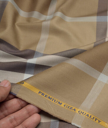 Soktas  Giza Cotton Checks Shirting Fabric (Khakhi Brown)