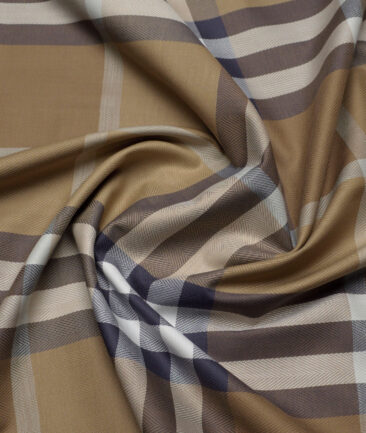 Soktas  Giza Cotton Checks Shirting Fabric (Khakhi Brown)