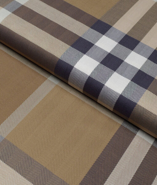 Soktas  Giza Cotton Checks Shirting Fabric (Khakhi Brown)