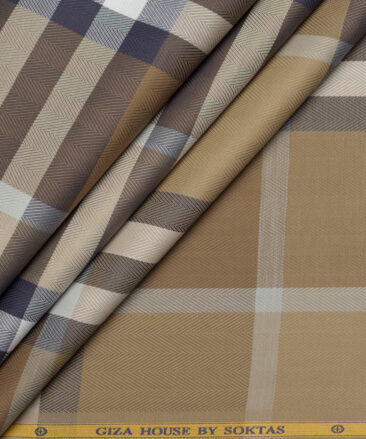 Soktas  Giza Cotton Checks Shirting Fabric (Khakhi Brown)