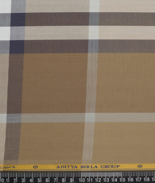 Soktas  Giza Cotton Checks Shirting Fabric (Khakhi Brown)