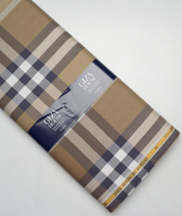 Soktas  Giza Cotton Checks Shirting Fabric (Khakhi Brown)