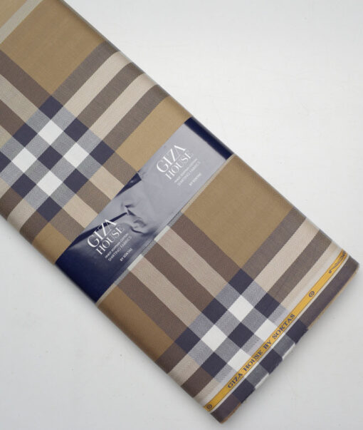 Soktas  Giza Cotton Checks Shirting Fabric (Khakhi Brown)