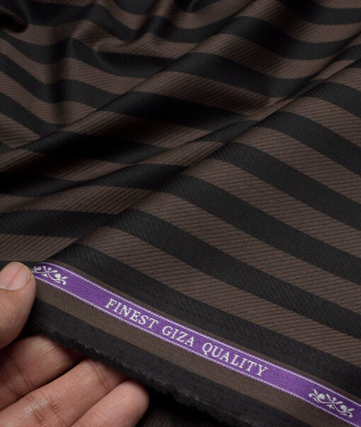 Soktas  Giza Cotton Striped Shirting Fabric (Black & Coffee Brown)